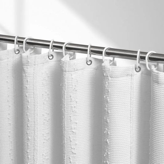 Cotton Blend Waffle Weave Shower Curtain With Stripe Texture 72W 84H Inches Heavy Duty
