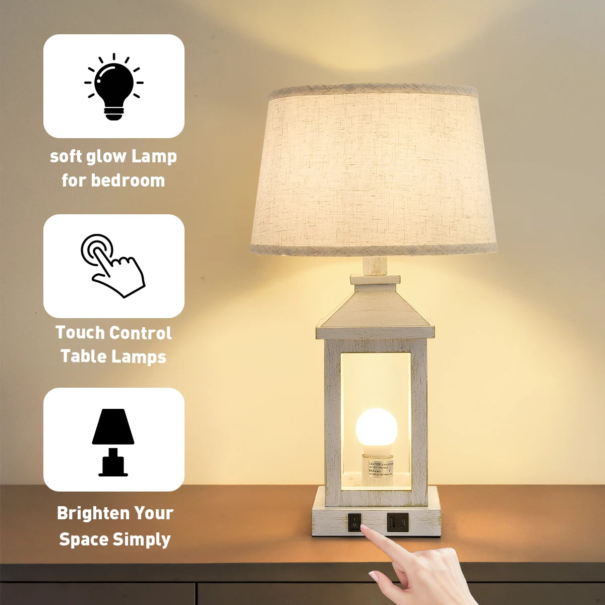 IndustrialGrade Contemporary Farmhouse BedsideNightstand Table Lamps 2Pack With DimmableControl