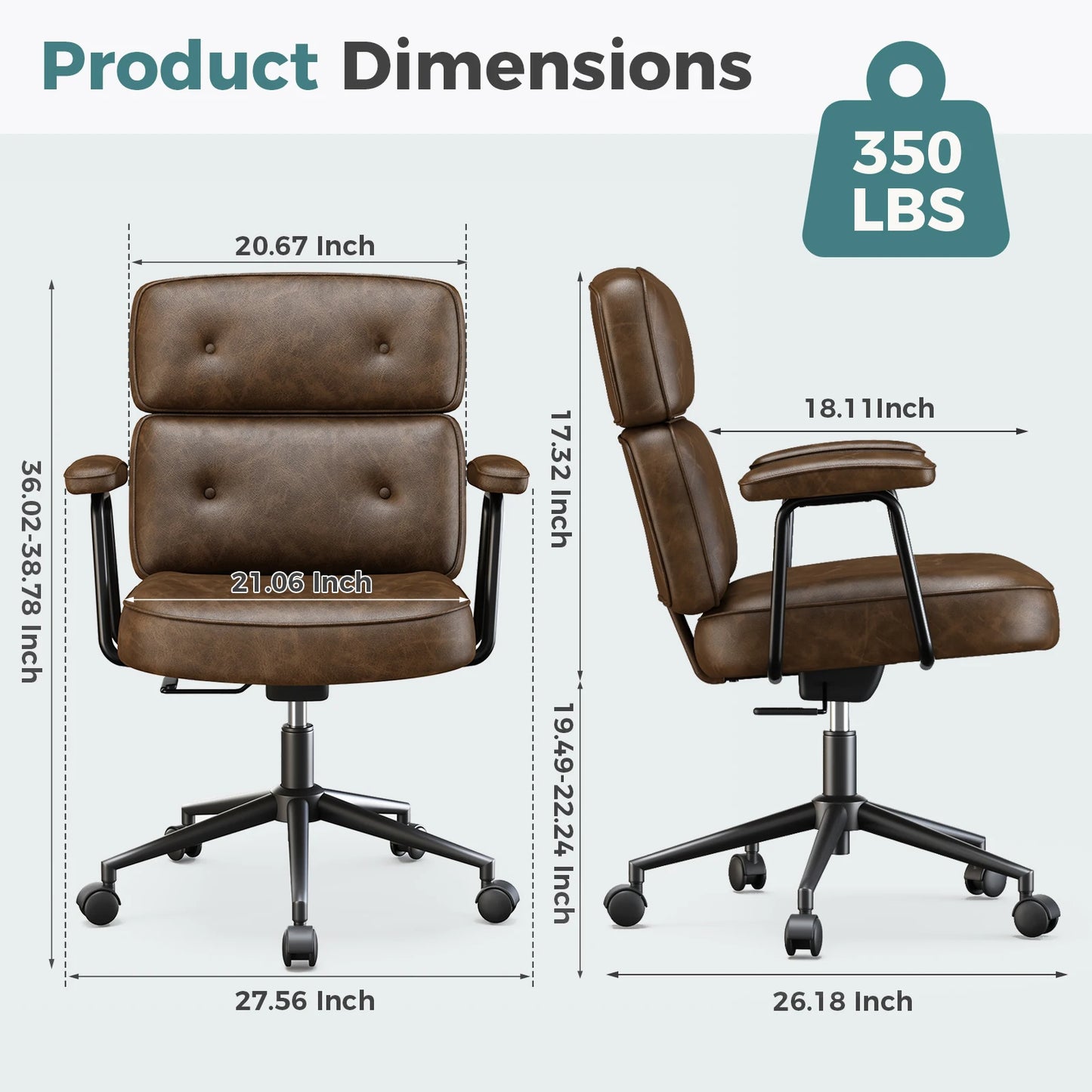 JHKErgonomics PU Leatherette Ergonomic Office Chair With Lumbar Support Adjustable