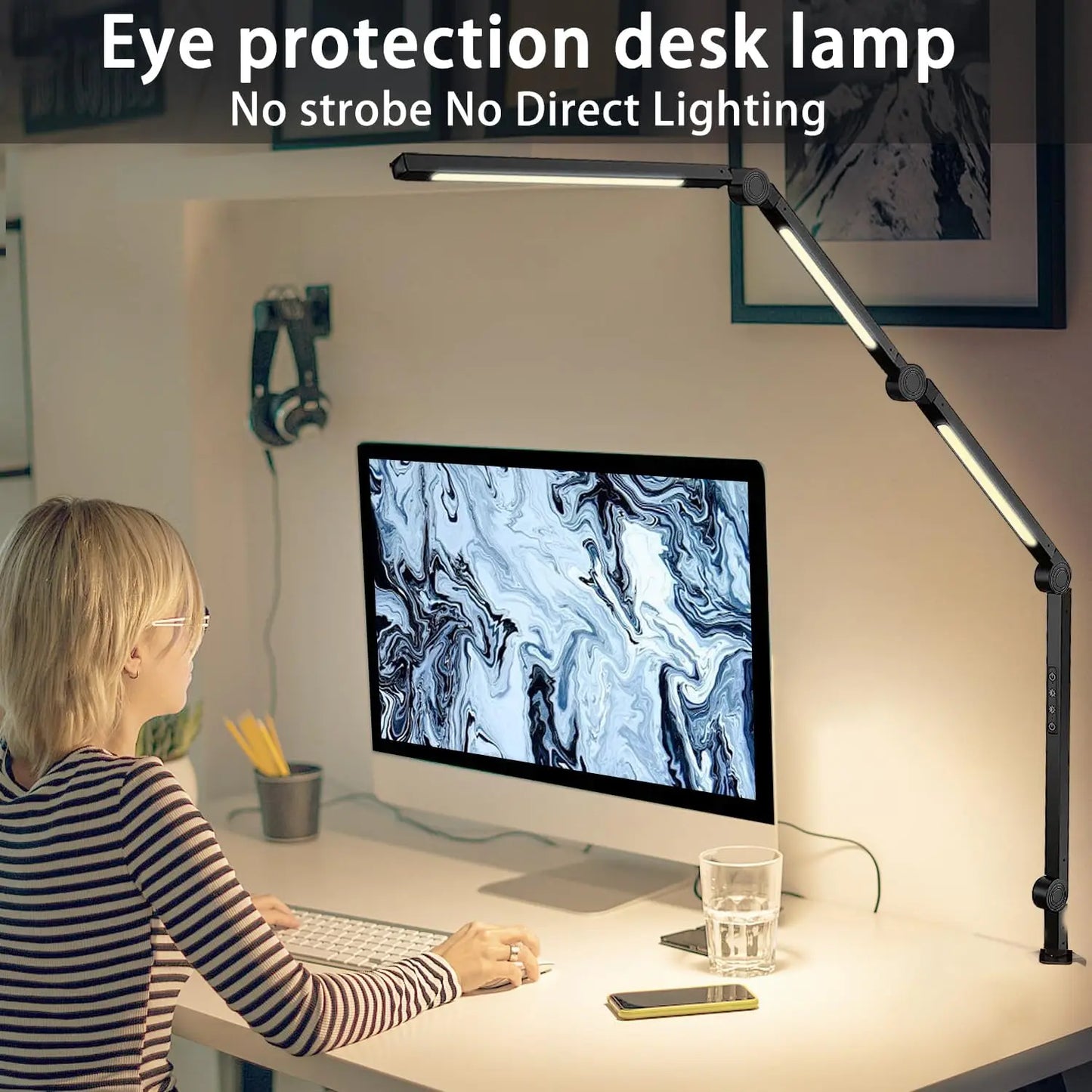 LED Desk Lamp With Clamp Swing Arm Three Light Sources