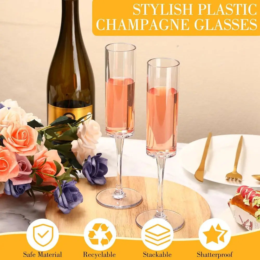 Clear Acrylic Champagne Goblets Unbreakable Stemmed Glasses 6 Oz Break Resistant Partyware for Outdoor Events