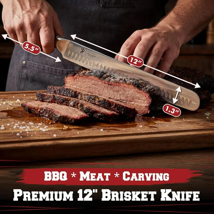 Premium German Stainless Steel Superior BBQ Carving Set With BrisketSlicingKnife