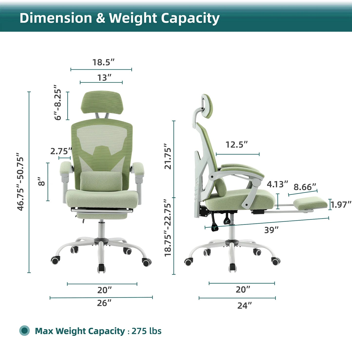 JHK Ergonomic Reclining High Back Mesh Executive Chair With LumbarSupportPillowPro