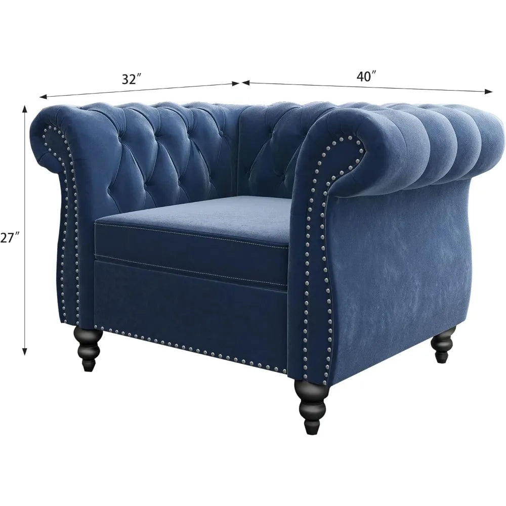 DAFIFY Velvet Chesterfield Living Room Set With Nailhead Three Piece Sofa Loveseat Chair