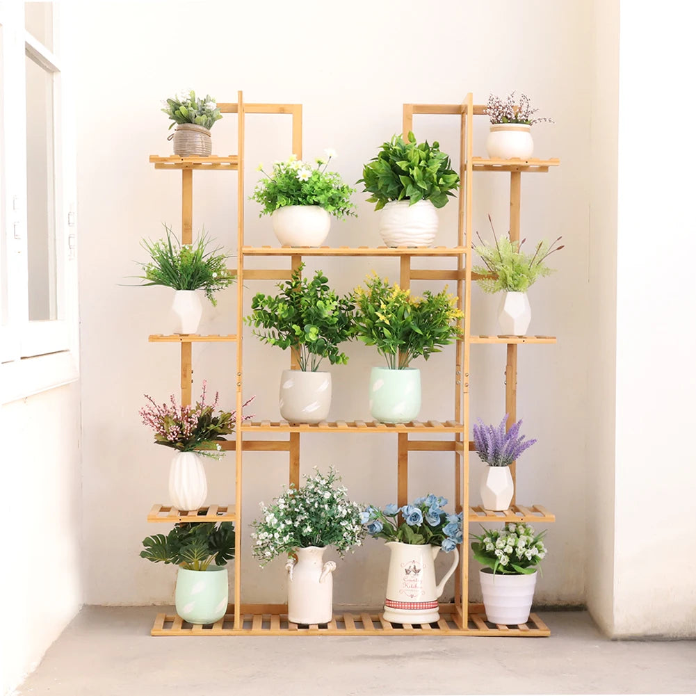 Nine Tier Bamboo Plant Stand For Indoor Plants Space Saving 9 Level Display Made From Natural Bamboo