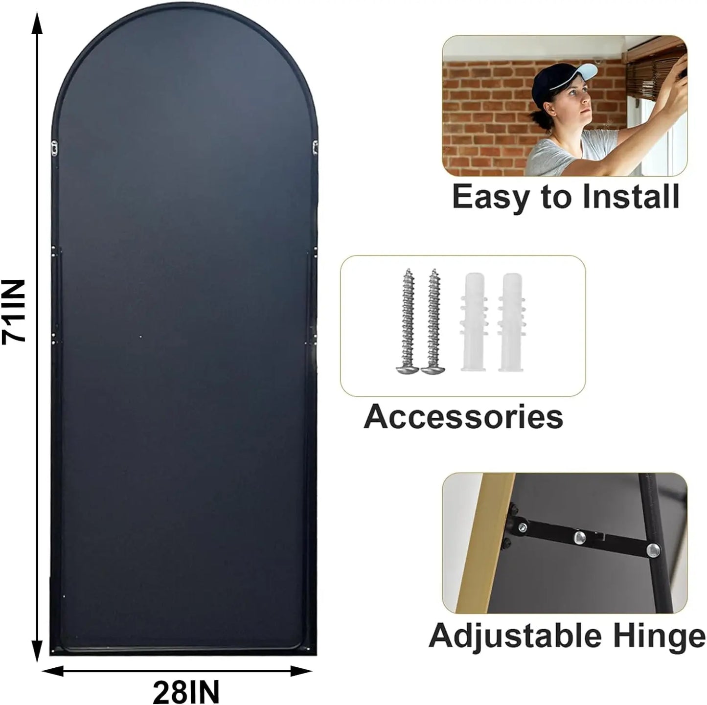 HARRITPURE Full Body Floor Mirror With Modern Aluminum Frame Freestanding Leaning Or Vertical Mount