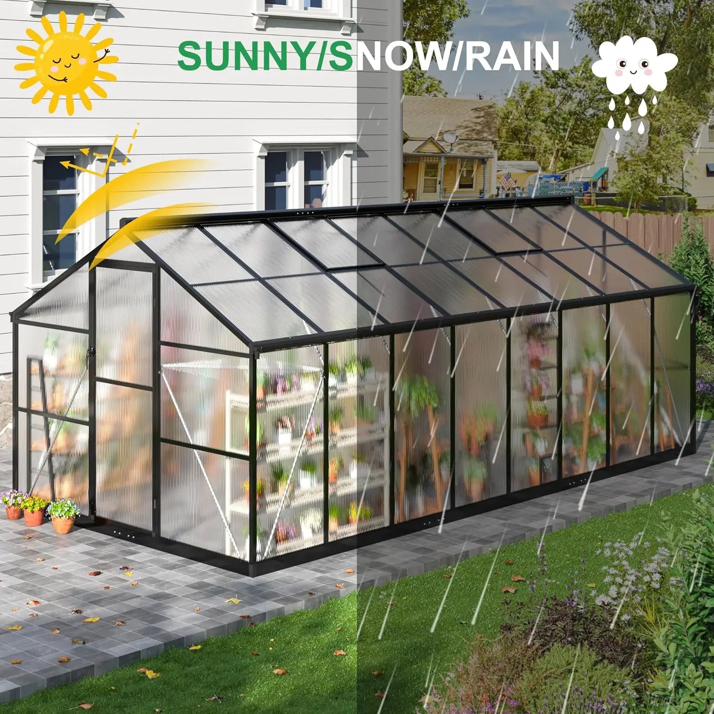 IndustrialGrade Polycarbonate Greenhouse Featuring HeavyDuty Aluminum Frame And Roof Vent