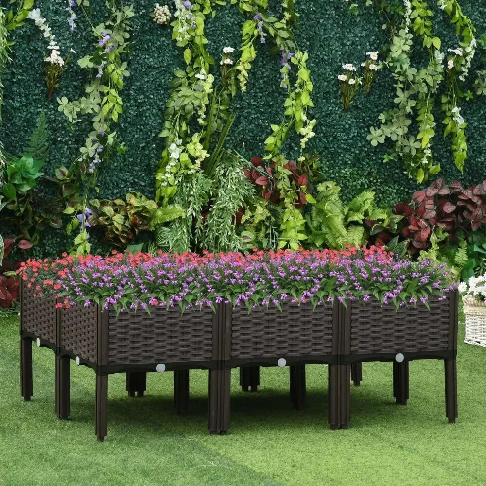 Self Watering Elevated Garden Bed Kit With Six Planter Boxes For Patios And Balconies Modular And Weatherproof
