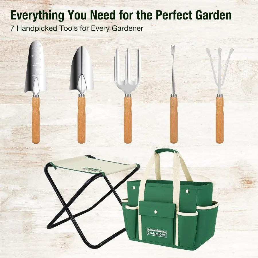 Gardening Tools Sets Stainless Steel Featuring Ergonomic Wooden Handles Included
