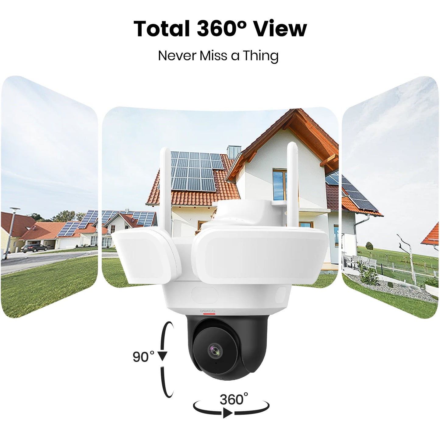 DEKCO WiFi Floodlight Camera Outdoor 360 Degree View 3K UHD