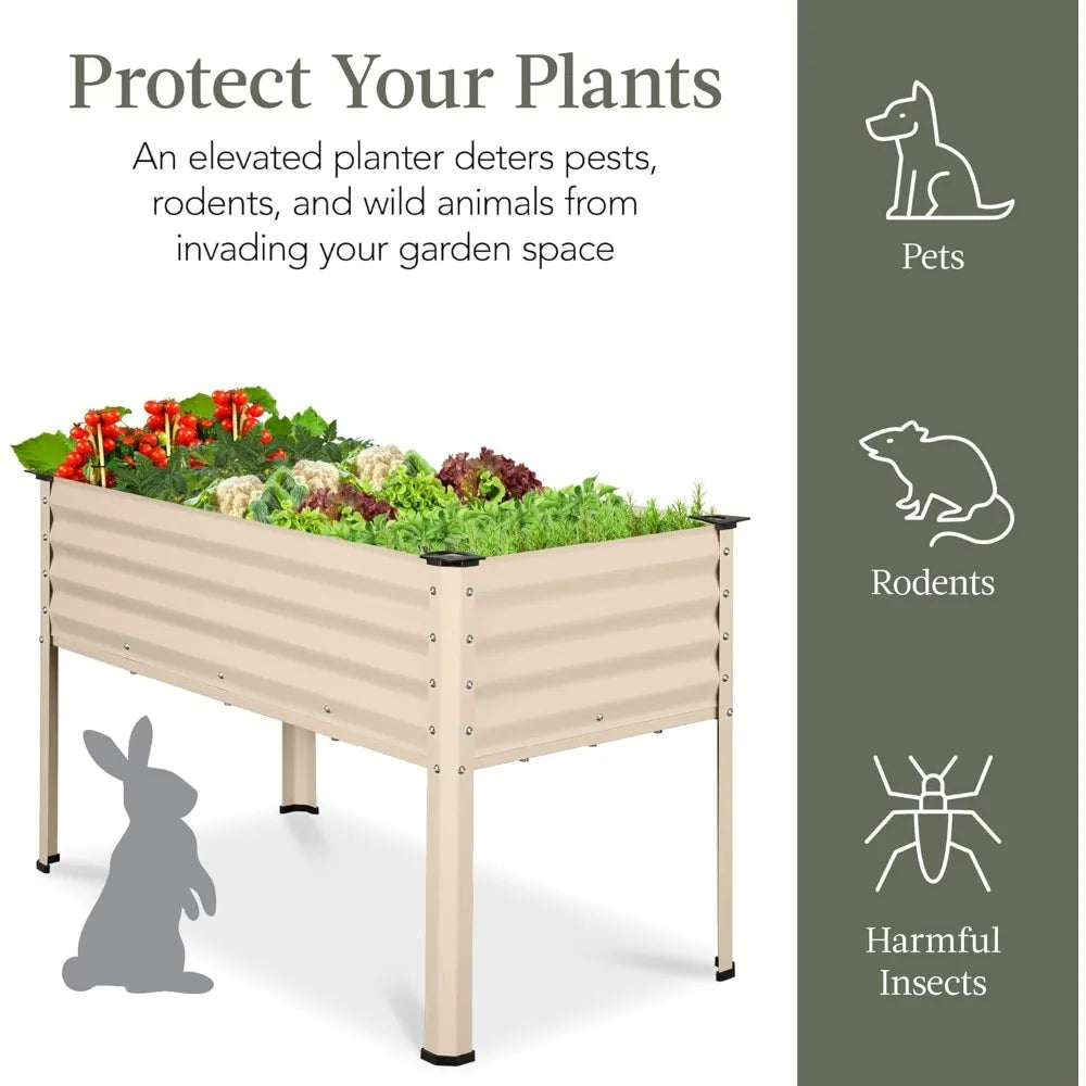 Galvanized Elevated Flower Bed Planter For Raised Garden Beds Ergonomic Gardening