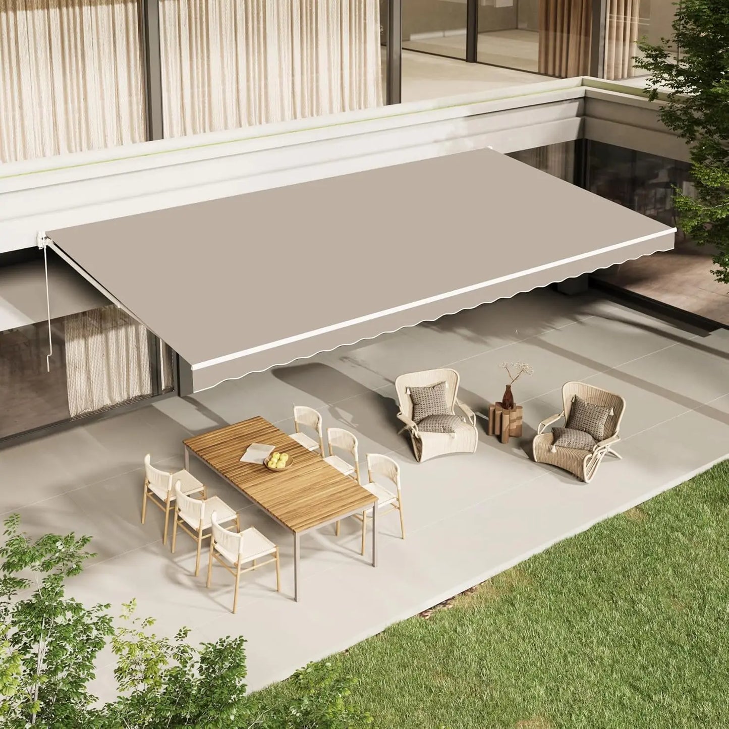 Retractable Patio Awning Shade Canopy 13x10 Ft 280GSM Oxford Polyester UPF50 UV Protection Windproof