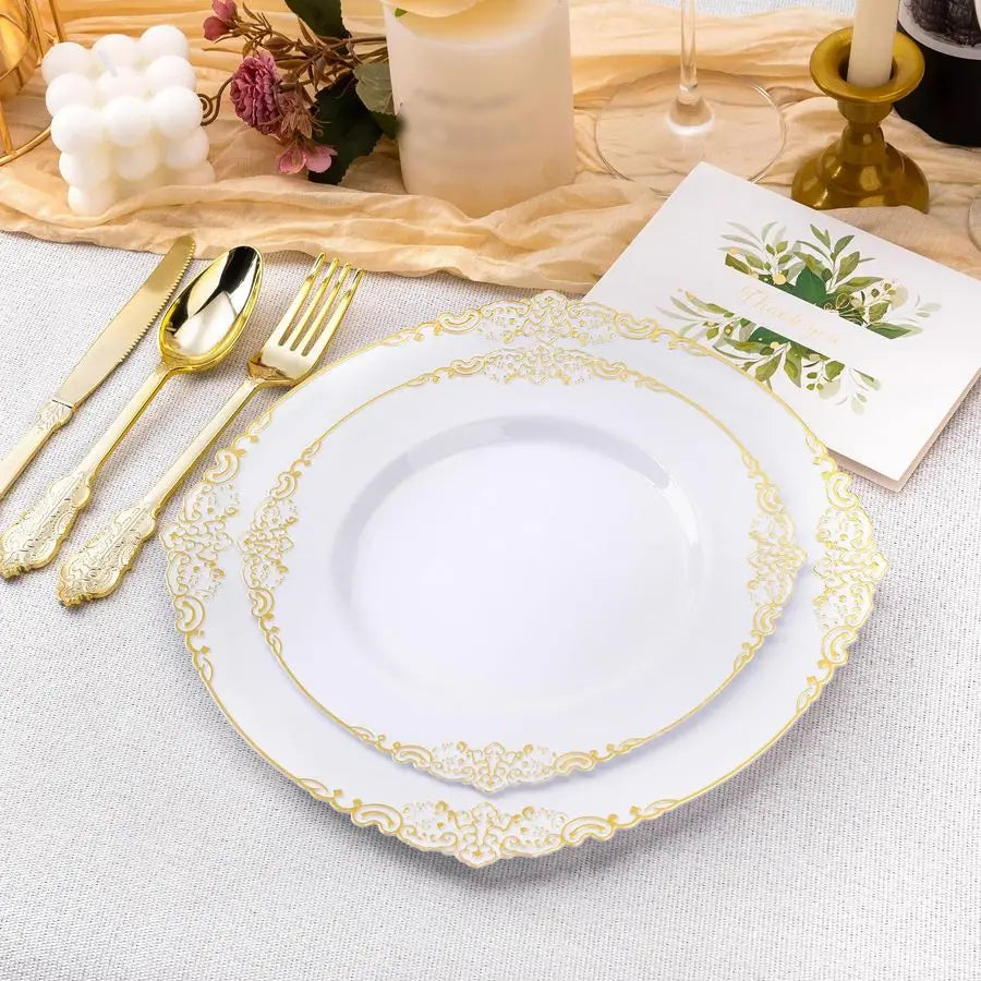 XMSJ Disposable Plastic Plates Party Set for 100 Guests