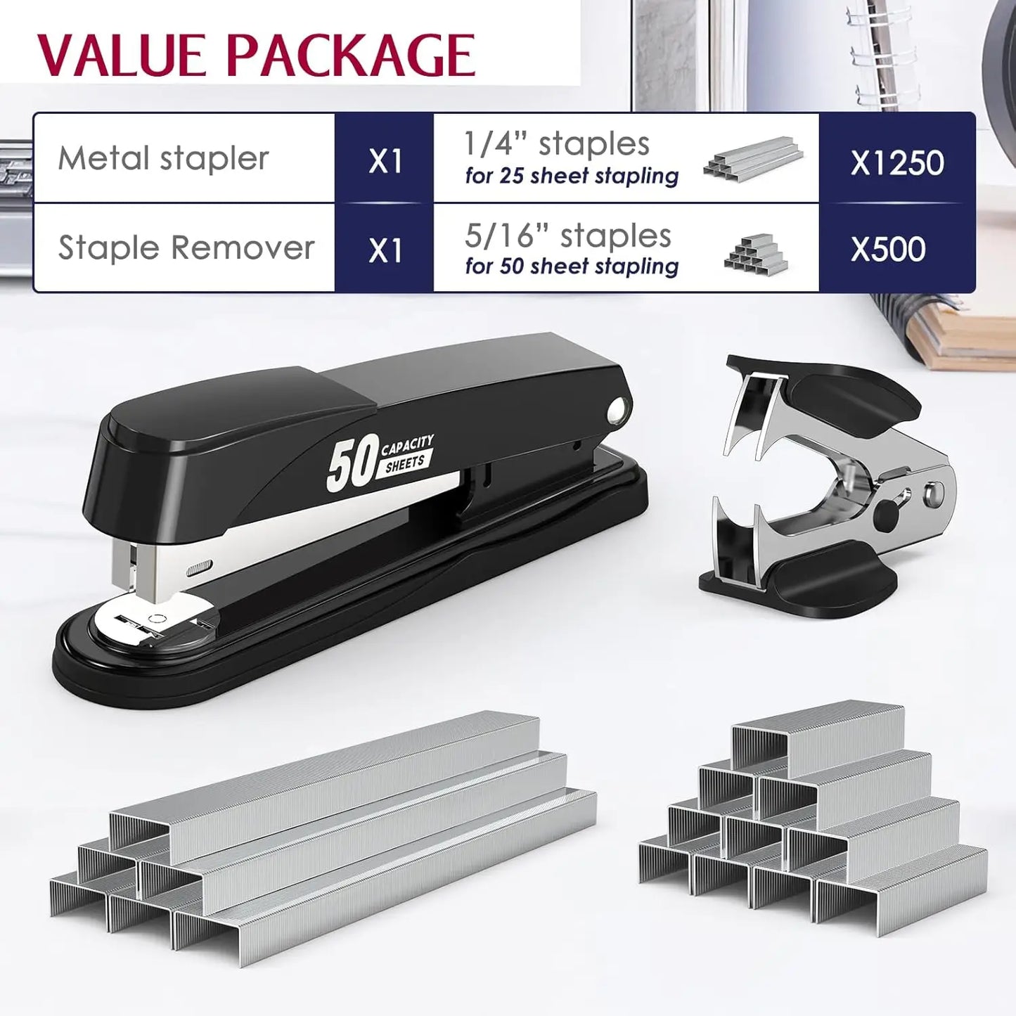 Heavy Duty Metal Stapler With 50 Sheet Capacity And Remover