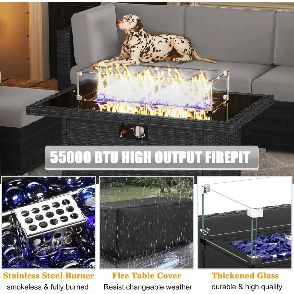 Outdoor Patio Furniture Set With Fire Pit Wicker Rattan Sectional
