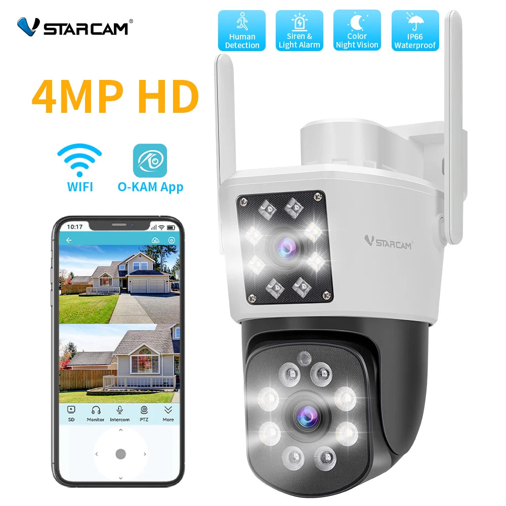 Vstarcam OutdoorWeatherproof Dual Lens Security Camera 1080P Starlight Night Vision