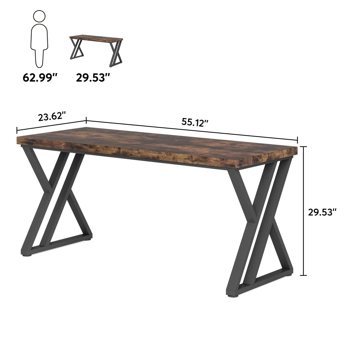 Tribesigns Writing Computer Desk With Z Shaped Metal Legs Industrial Chic Wood Grain Top 55 Inch Wide