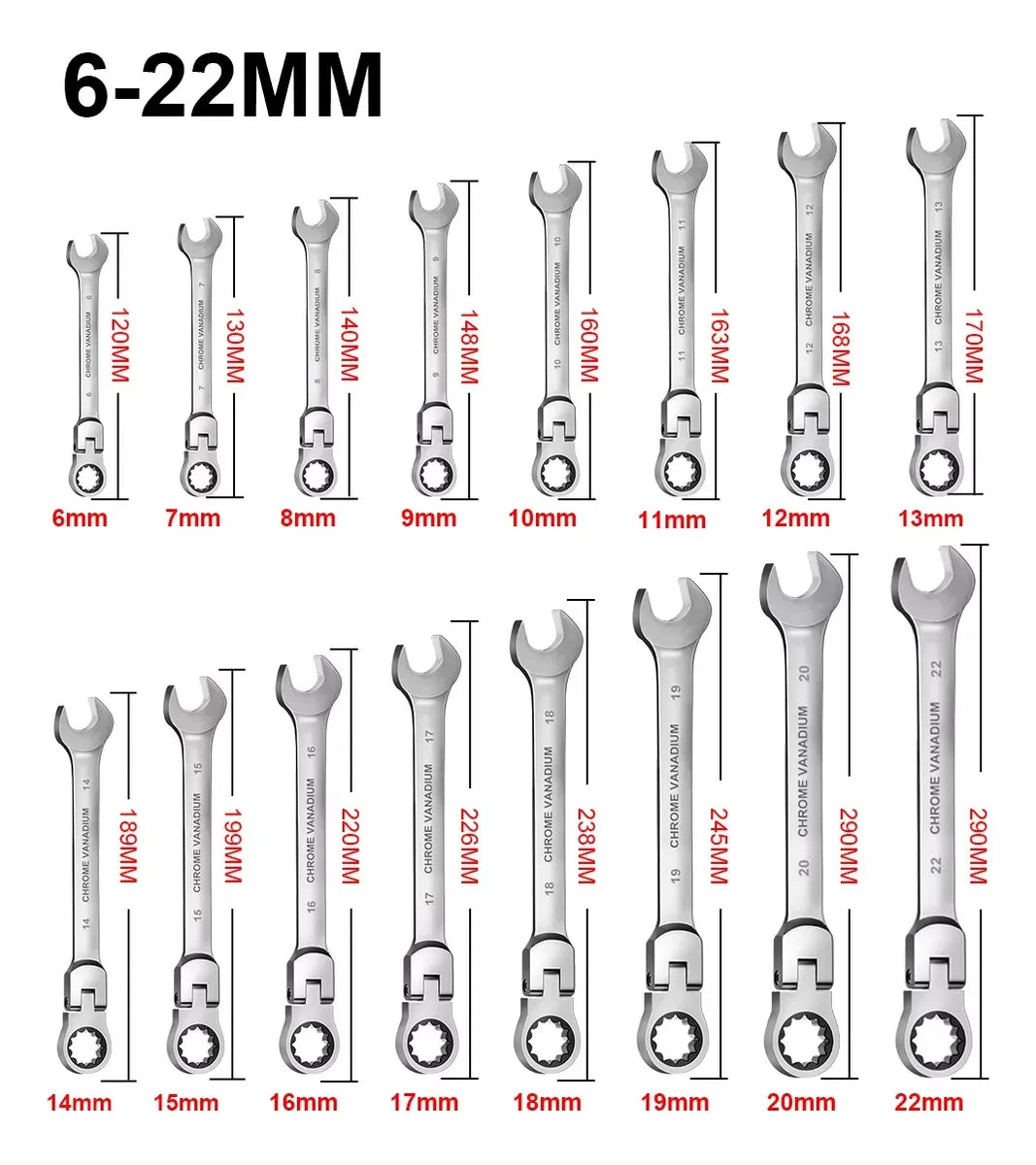 WOZOBUY 16Pcs Flex-Head Ratcheting Wrench Set