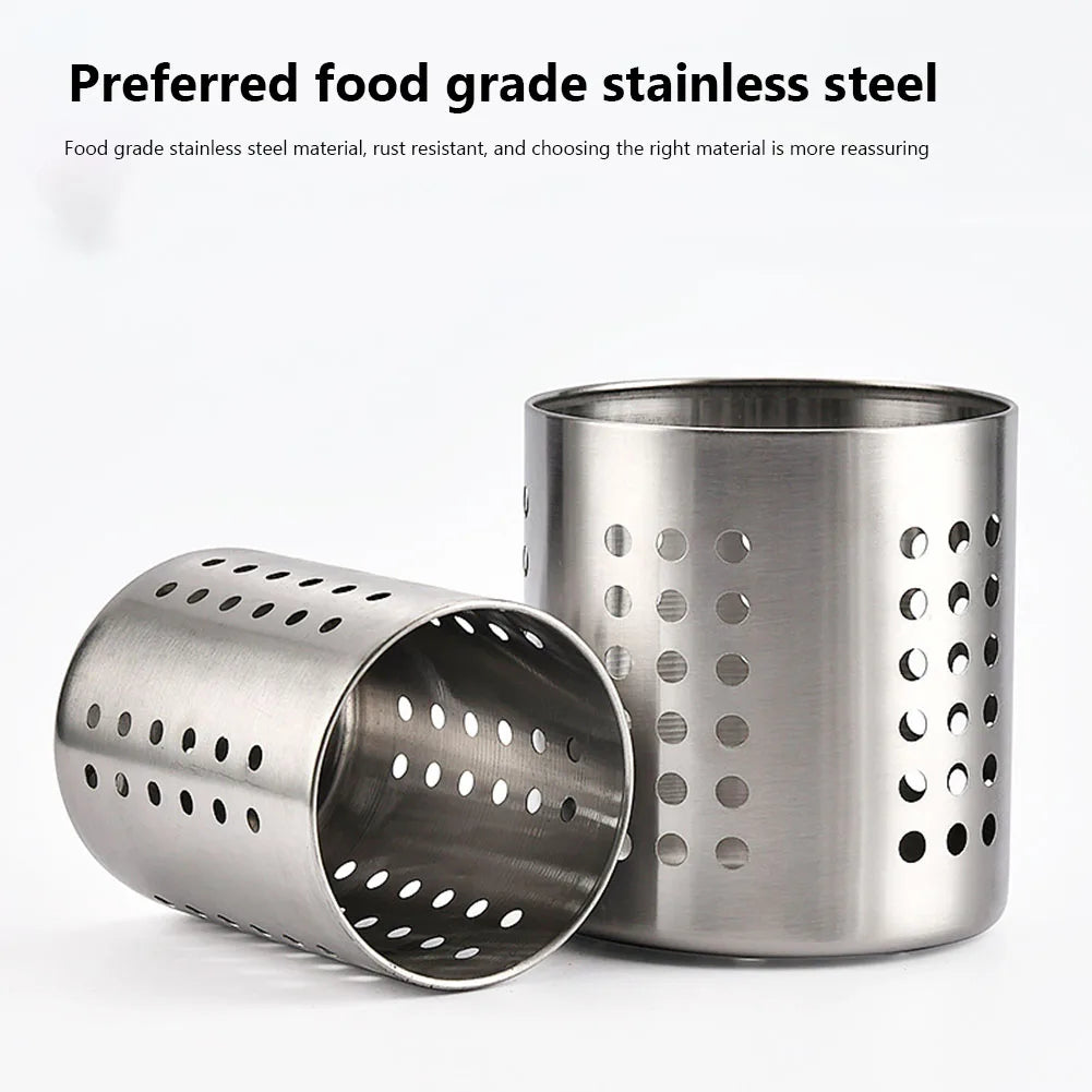 Stainless Steel Countertop Utensil Organizer Cutlery Holder With Drain Holes