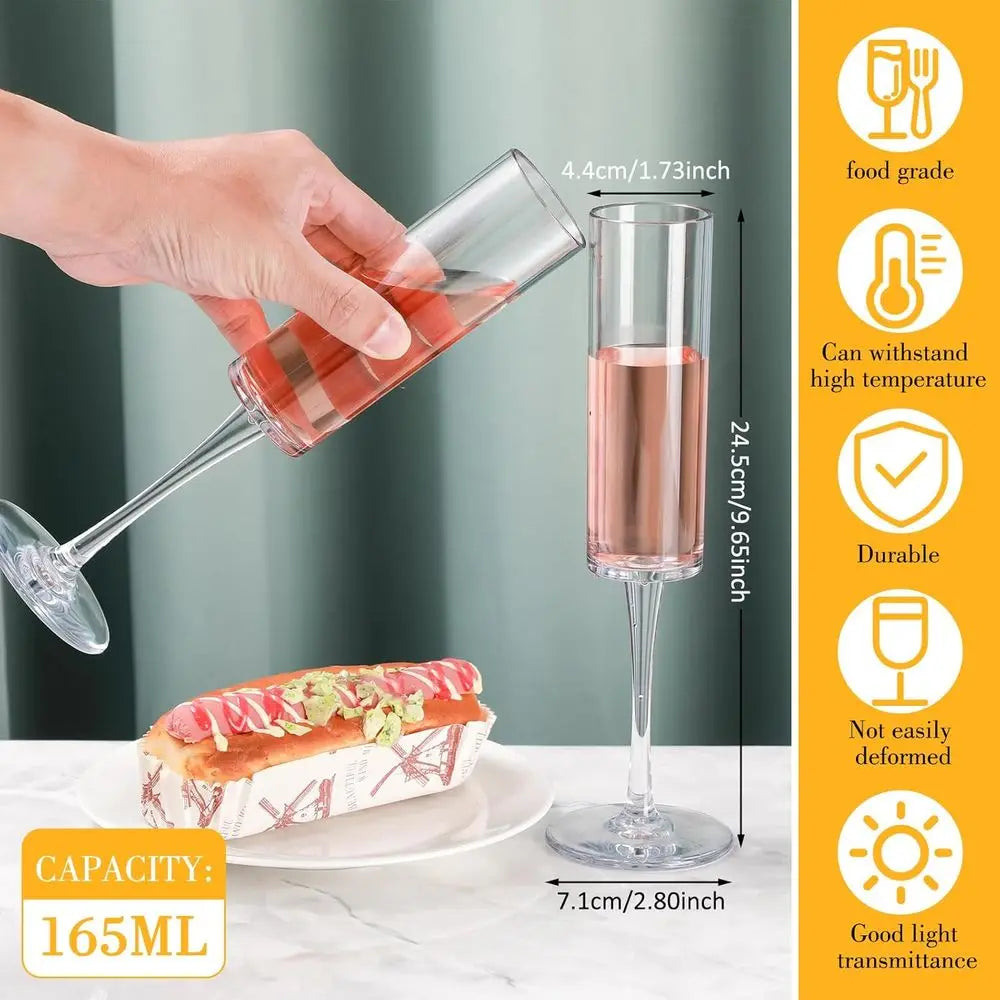 Clear Acrylic Champagne Goblets Unbreakable Stemmed Glasses 6 Oz Break Resistant Partyware for Outdoor Events