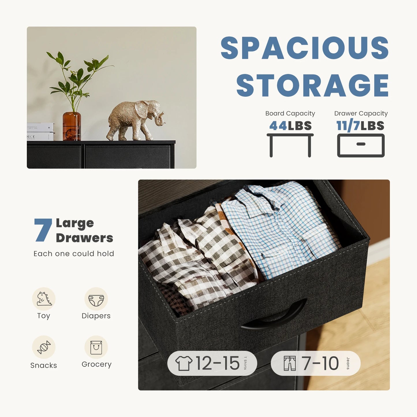 JHK Dresser With Seven Fabric Drawers Storage Cabinet