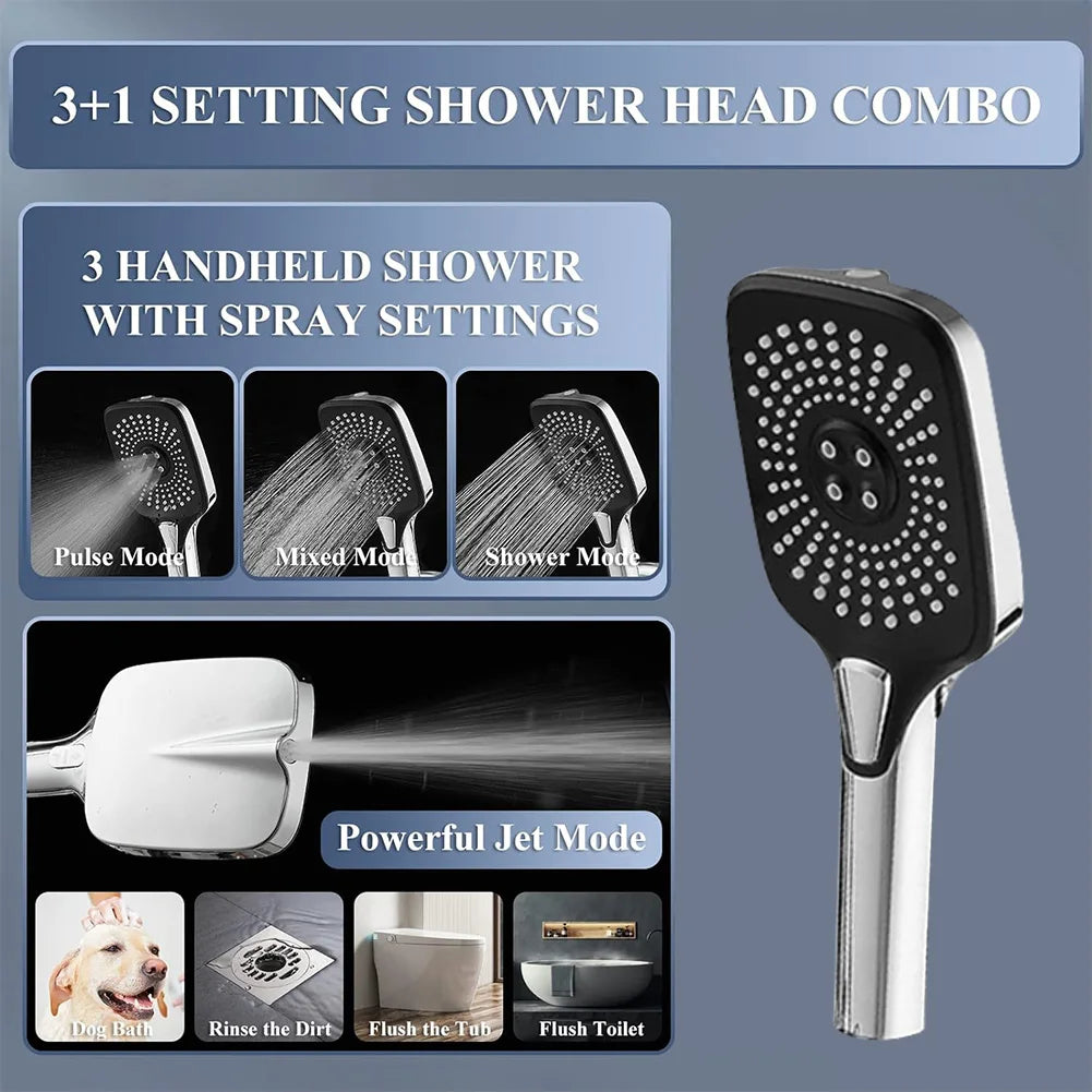 APWIKOGER Shower Faucet Set With Rain Shower Heads Handheld Top Spray 3 In 1 Adjustable Height Angle