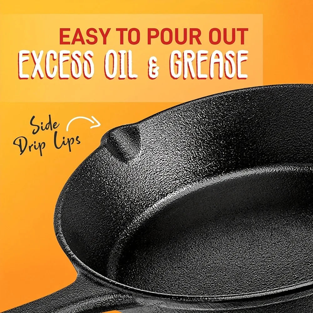 AEDG Heavy-Duty Cast Iron All-Purpose Skillet Set Nonstick OvenSafe Campfire-Ready