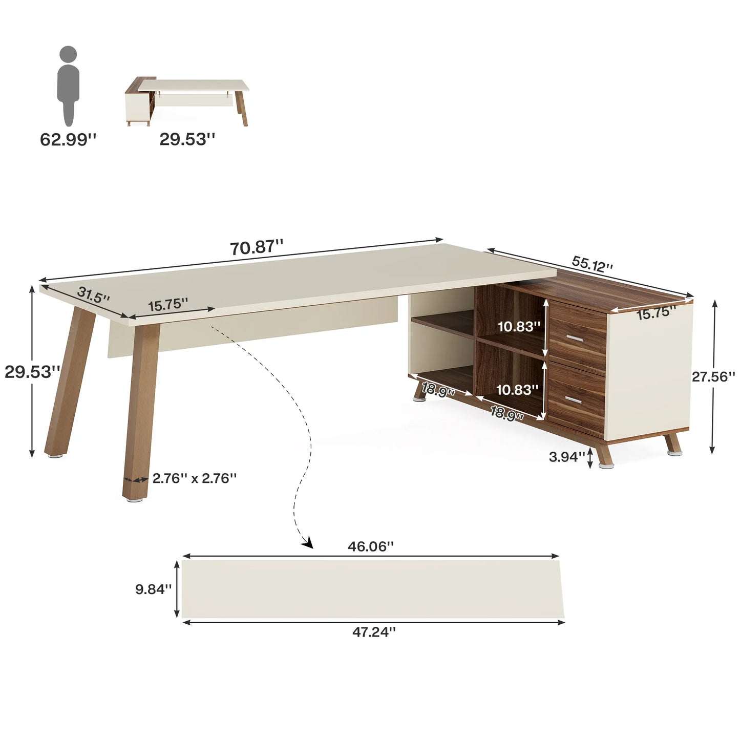 Tribesigns Executive L-Shaped Desk With Cabinet And Storage Shelves