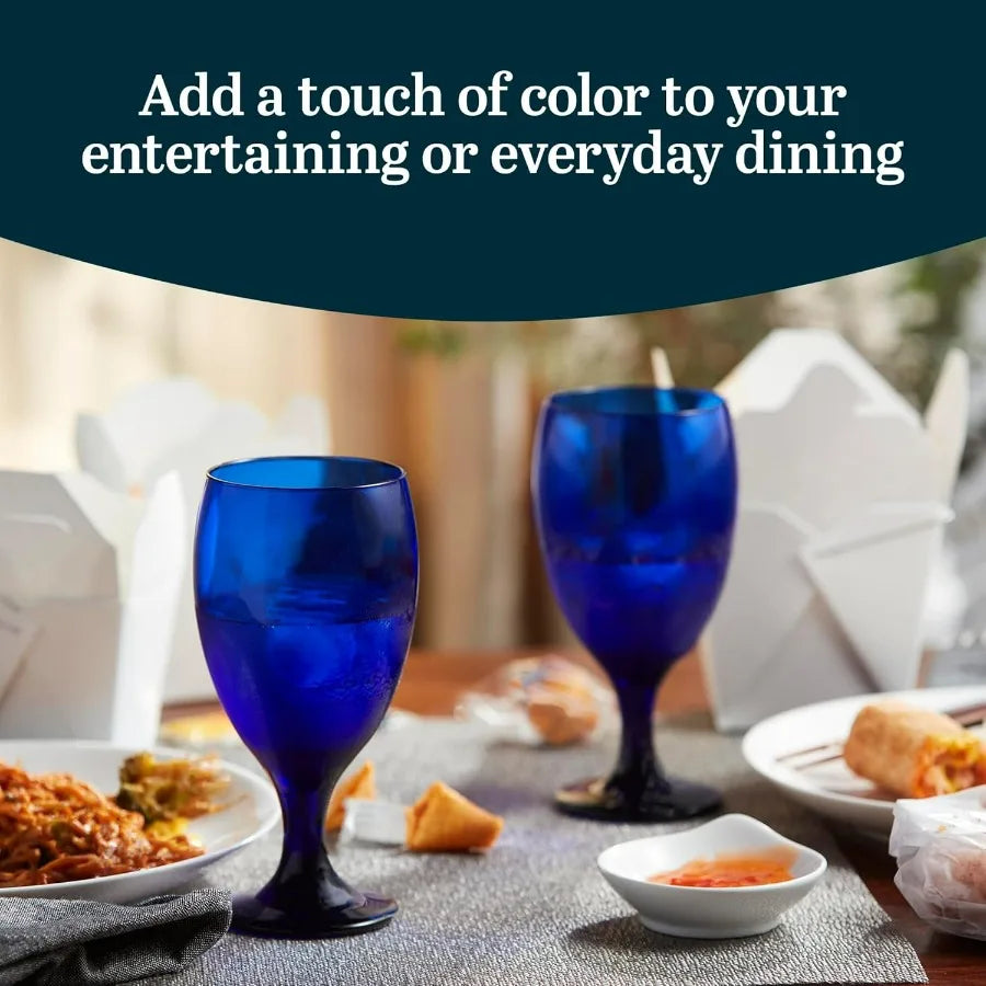 Stylish Cobalt Blue Drinking Glasses Set of 12 for Parties and Everyday Use Dishwasher Safe Stemmed Water Goblets with Elegant