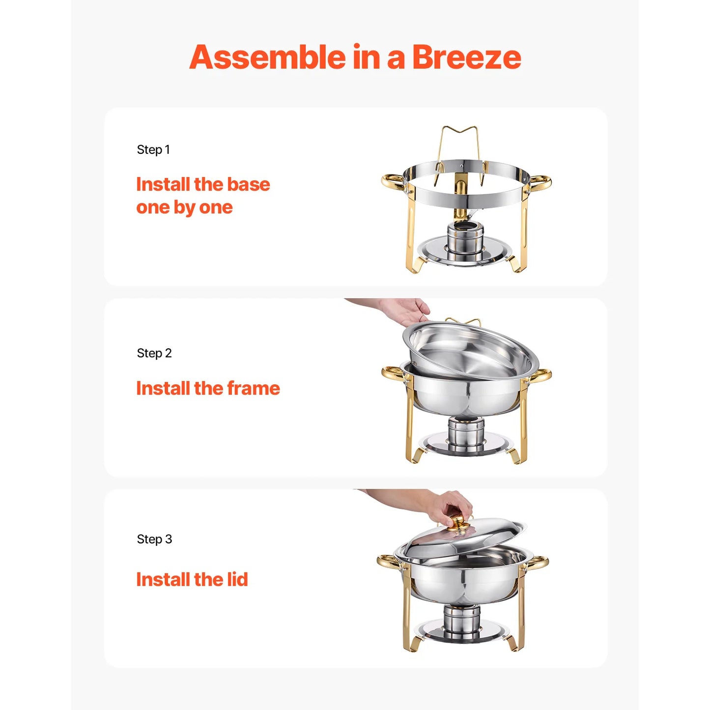 SucceBuy 5 Qt 4 Pack Chafing Dish Buffet Set Stainless Steel Chafer with 4 Full Size Pans Round Catering Warmer Server with Lid