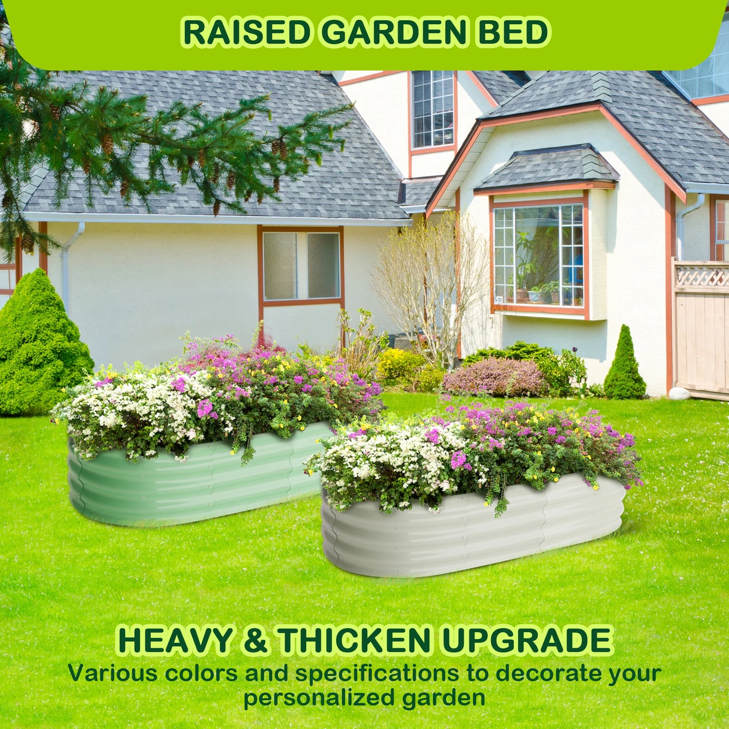 HiMISSH 2 Pack Premium Galvanized HeavyDuty Outdoor Raised GardenBedKit Planters