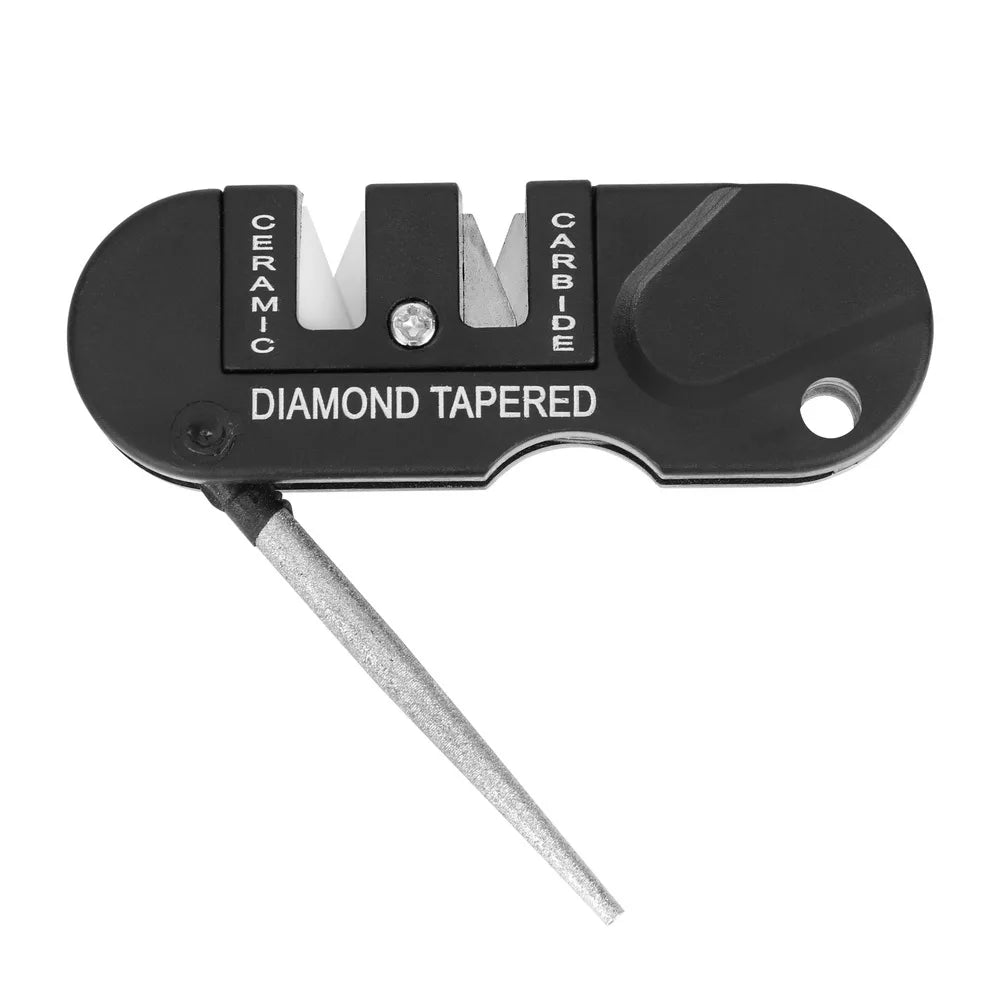 4 In 1 Portable Knife Sharpener With Tungsten Carbide Ceramic Slots And Diamond Rod