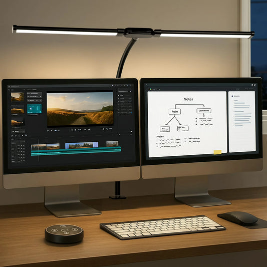 DUMILOO Dual Head LED Desk Lamp Adjustable Scissor Arm Clamp