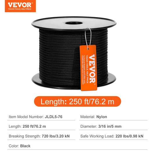 3/16 X 1000 Ft Heavy Duty Nylon Braided Rope For Outdoor Use