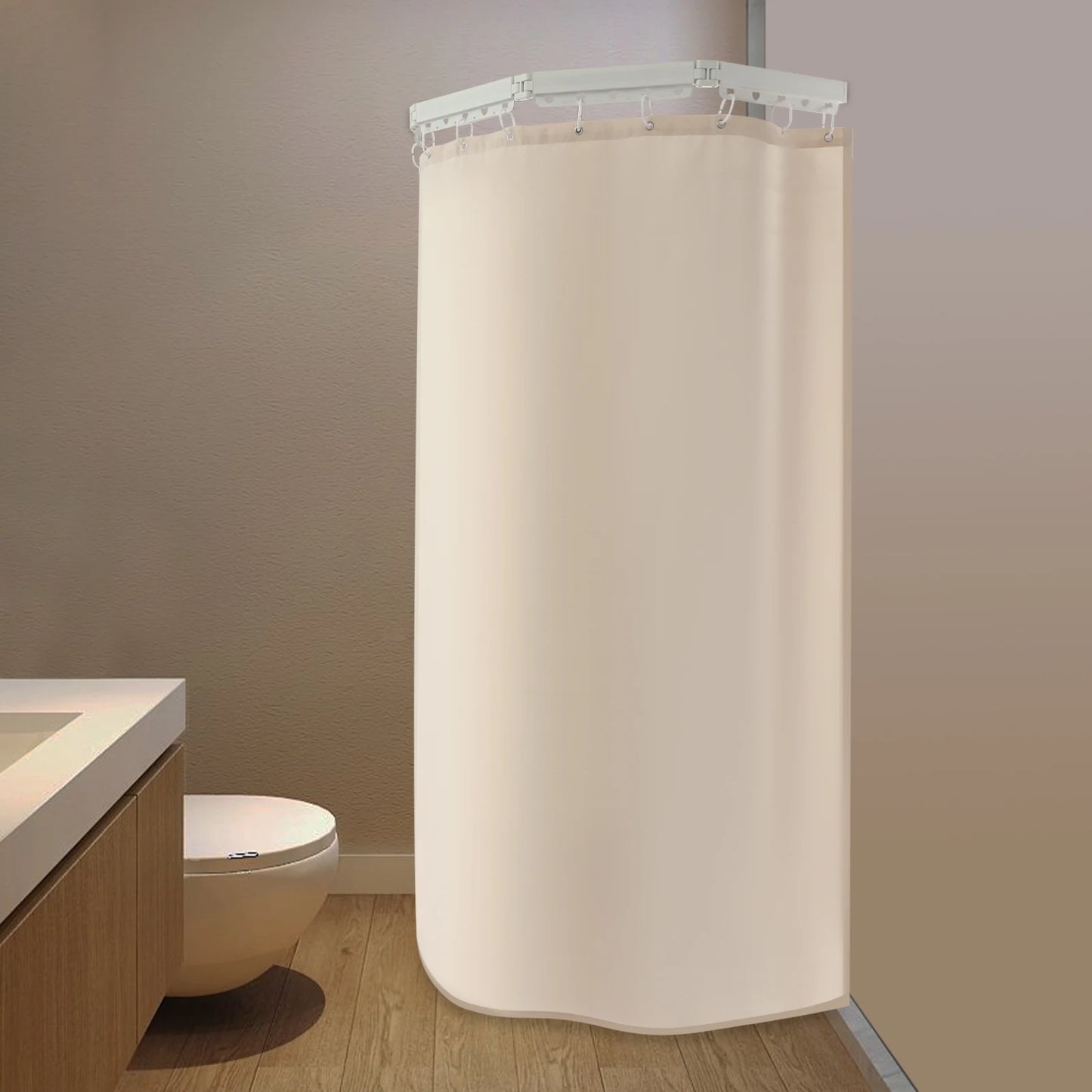 Wall Mounted Thickened Waterproof Folding Shower Curtain Rod Aluminum, Height Adjustable 104 To 138 cm, Load Up To 50 kg