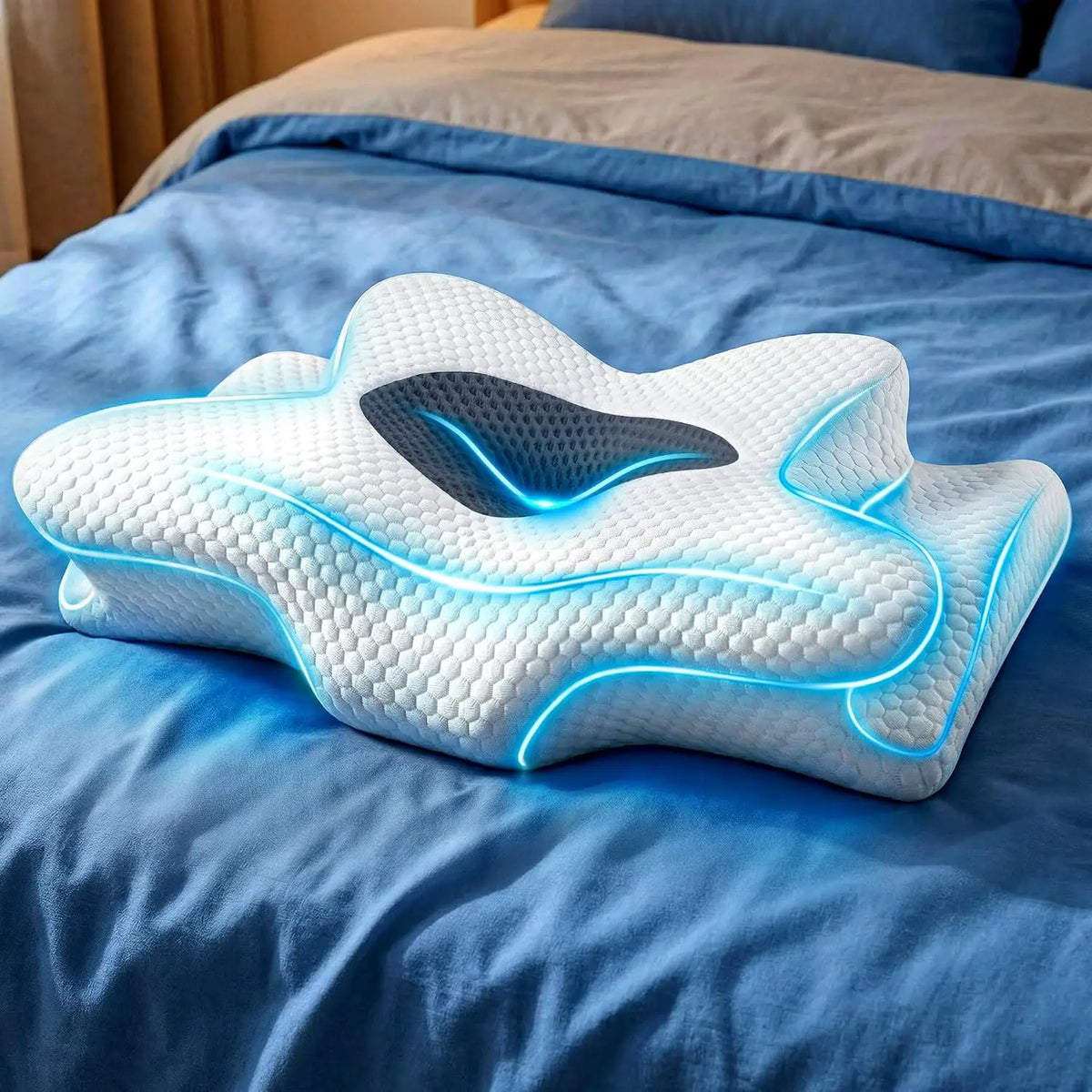 Ergonomic Cervical Neck Pillow with Memory Foam Cooling Support for Sleepers