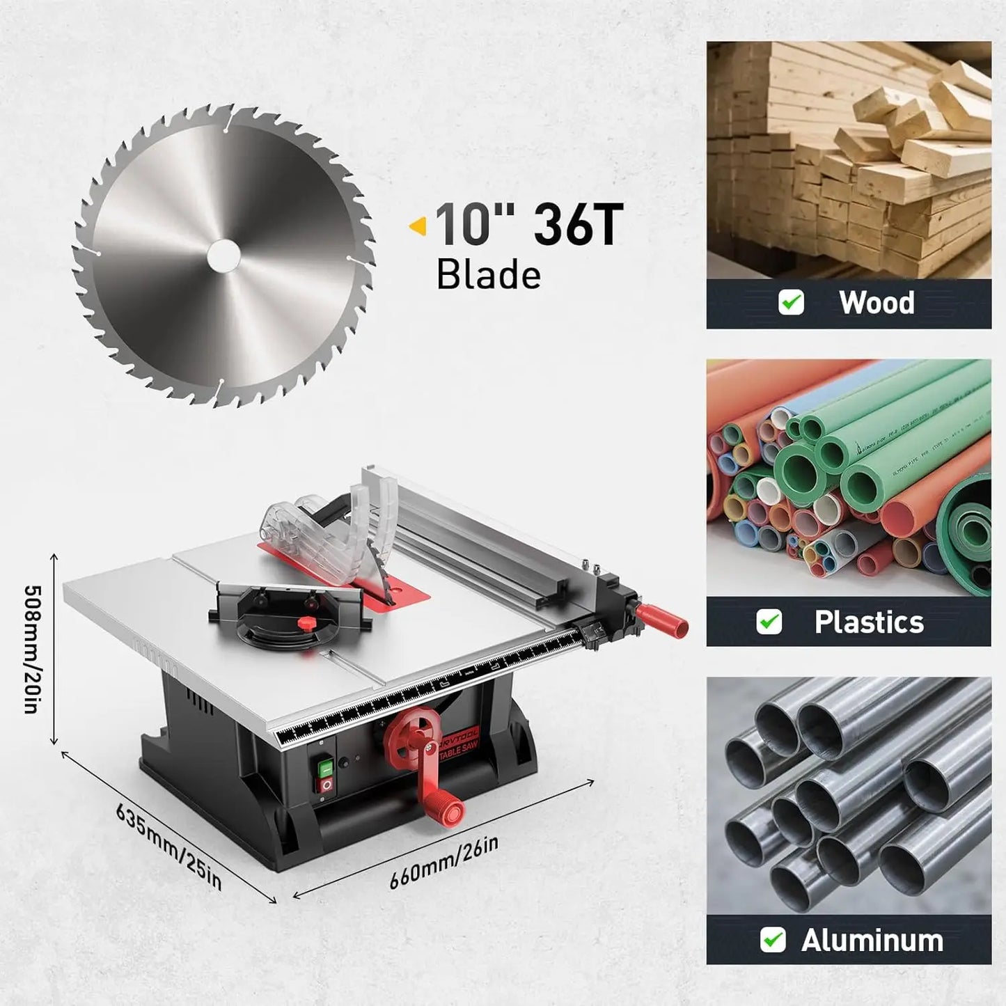 Marvtool Mini Benchtop Table Saw 36 Tooth Blade 4600 RPM 0 To 45 Degree Adjustable For Wood PVC Aluminum Metal
