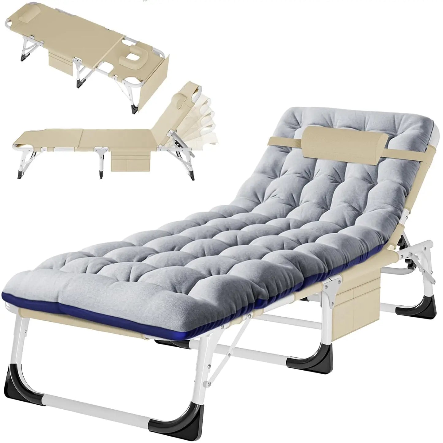 4-In-1 Outdoor Lounge Chair With Face Holes For Tanning Heavy-Duty Recliner Weather-Resistant For Poolside And RV