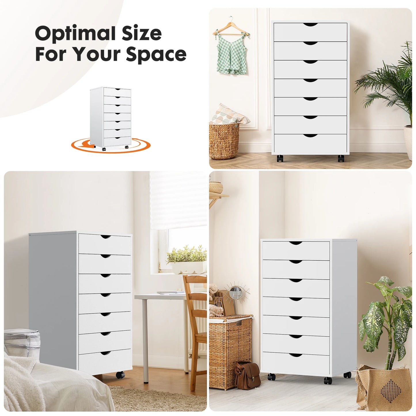 JHK 7 Drawer Chest Nightstand Storage Cabinet On Wheels