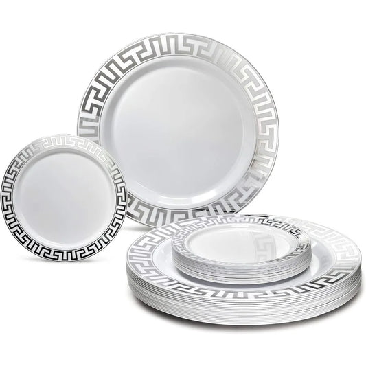 OCCASIONS 240 Plates Pack Heavyweight Premium Disposable Plastic Plates Set 120 x 10.5'' Dinner + 120 x 6.25'' Dessert Cake Pla