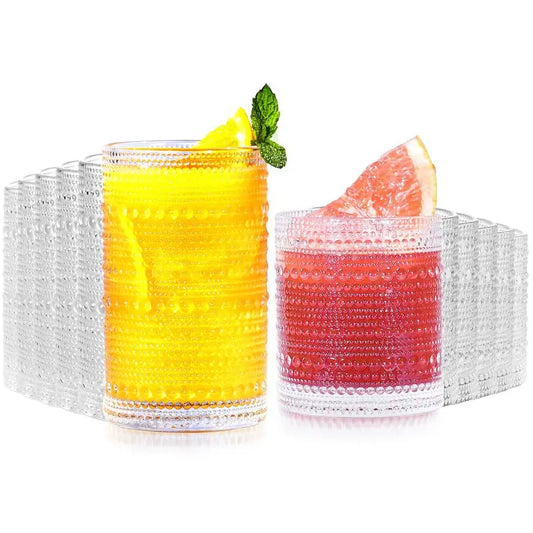 Hobnail Drinking Glasses Set of 1214 oz Old Fashioned Water Glass Cups amp 11 oz Cocktail Glasses, Aesthetic Kitchen Bar Tumbler