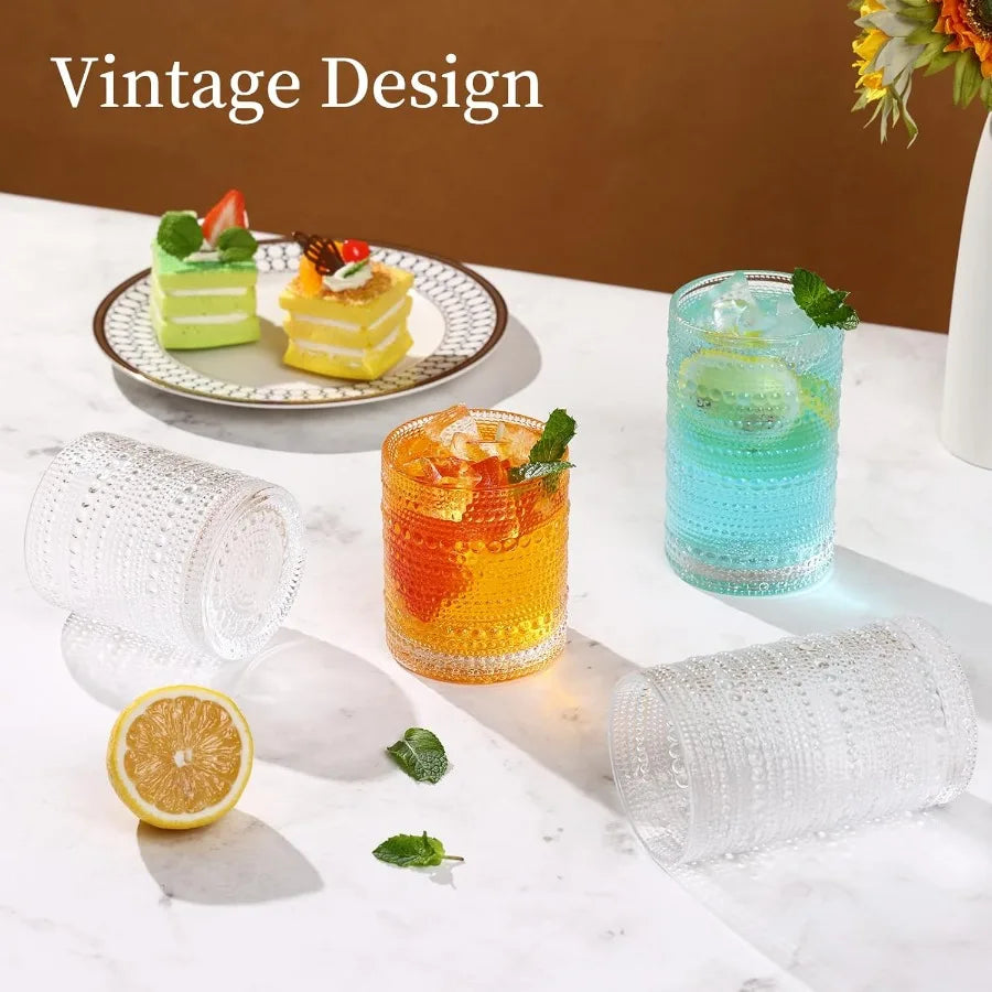 Hobnail Drinking Glasses Set Of 12 Clear Embossed Glassware For Water Juice And Cocktails