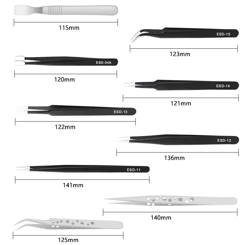 9 Pcs Stainless Steel Anti-Static Precision Tweezers Set
