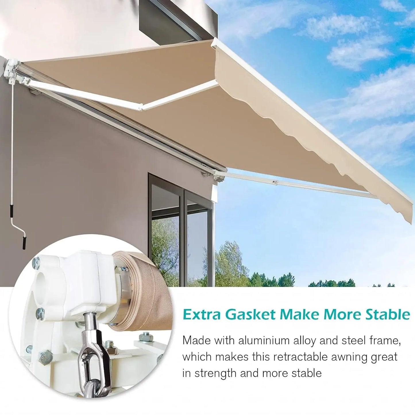 Retractable Patio Awning Shade Canopy 13x10 Ft 280GSM Oxford Polyester UPF50 UV Protection Windproof