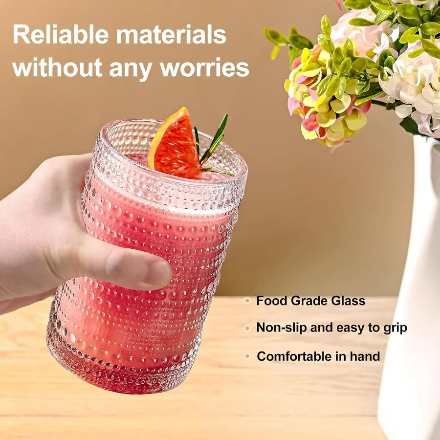 Hobnail Glass Cups Set Of Six DishwasherSafe Embossed CrystalClearPattern Glassware