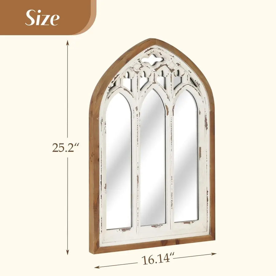 Cathedral Farmhouse Window Wall Mirror With Wooden Frame