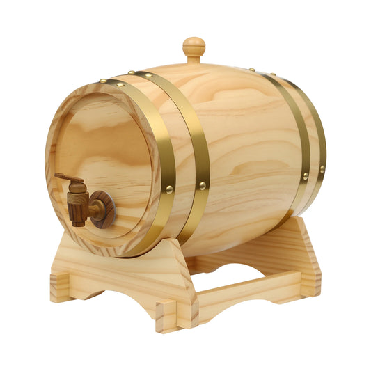 5l/1.32gal Wine Barrel Pine Wooden Whiskey Barrel For Aging Home Wine Spirits Traditional Design With Wood Faucet Perfect