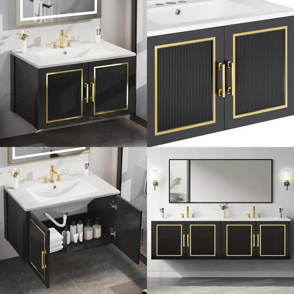 30" wall-mounted modern bathroom vanity with 2 soft-close cabinets and sink