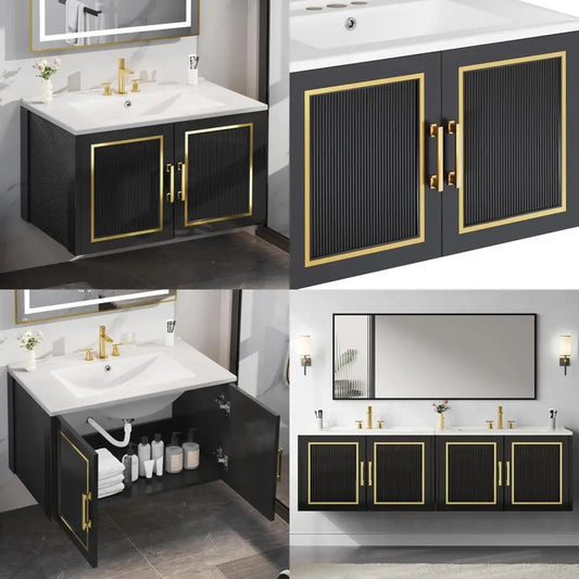 30" wall-mounted modern bathroom vanity with 2 soft-close cabinets and sink