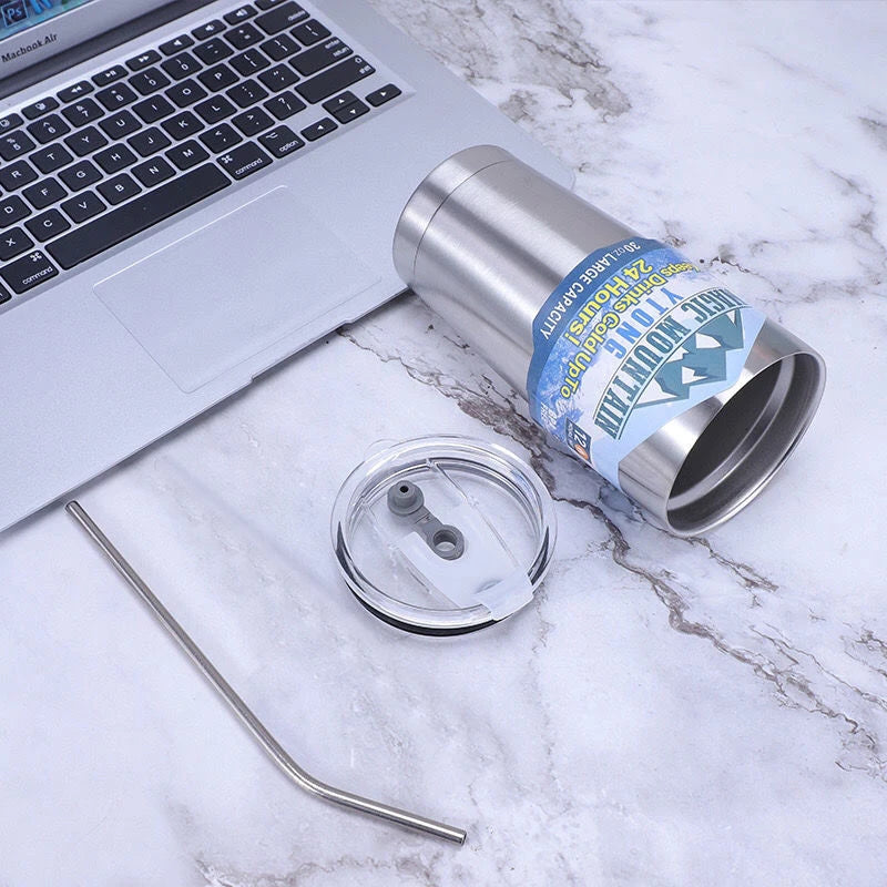 EcoFriendly NONEDrinkware Vacuum Insulated Stainless Steel Thermos Cup With Straw